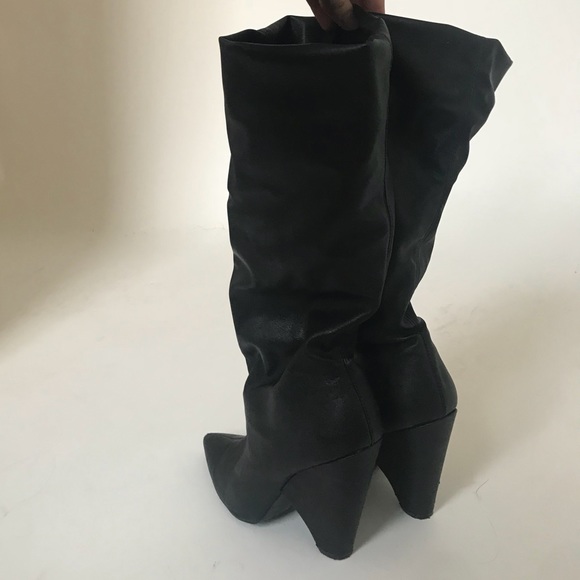 Vegan Leather Pointed Toe Scrunchy Heeled Boots - Picture 3 of 3